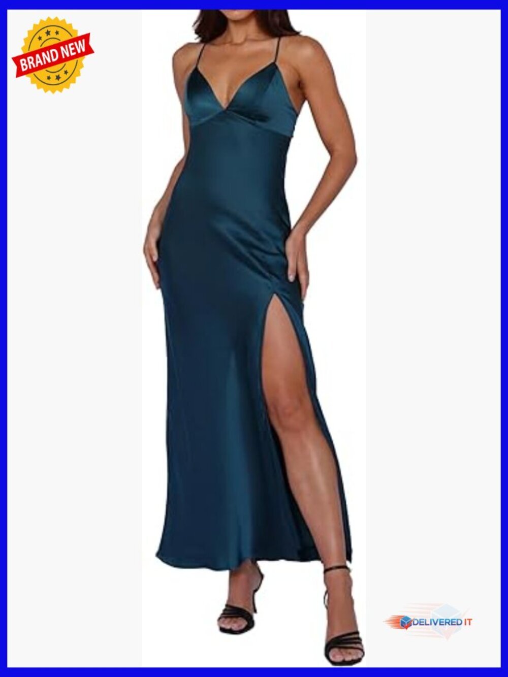 Satin Maxi Dress with Backless Tie Back and Thigh Slit for Formal Events